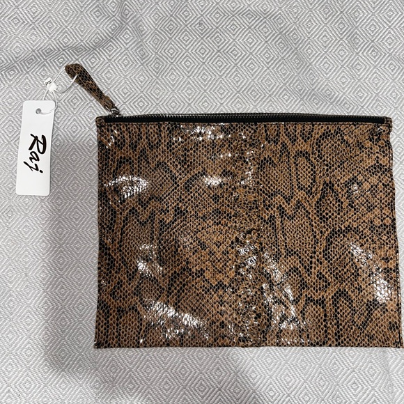 Raj Brown Snake Skin Patterned Accessory Pouch - Picture 1 of 7